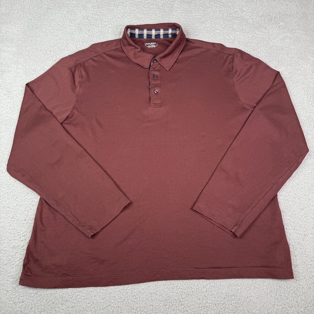 UNTUCKit Shirt Mens XL Brown Long Sleeve Polo Wrinkle Free Damascinho Placket